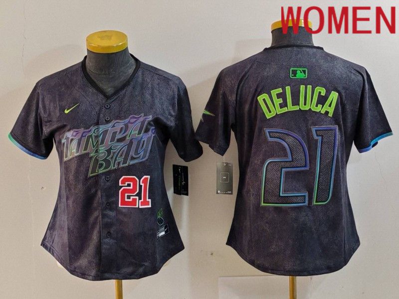 Women Tampa Bay Rays 21 Deluca Black City Edition Nike 2024 MLB Jersey style 3